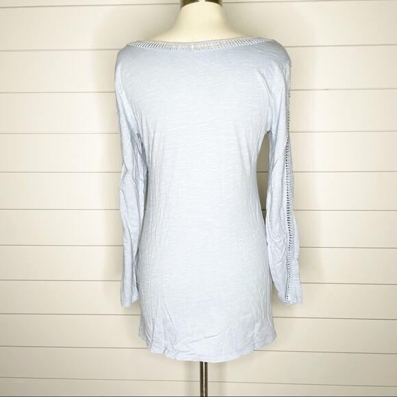Soft Surroundings Ladder Lace Boatneck Tunic Top Light Blue Small - Picture 6 of 8